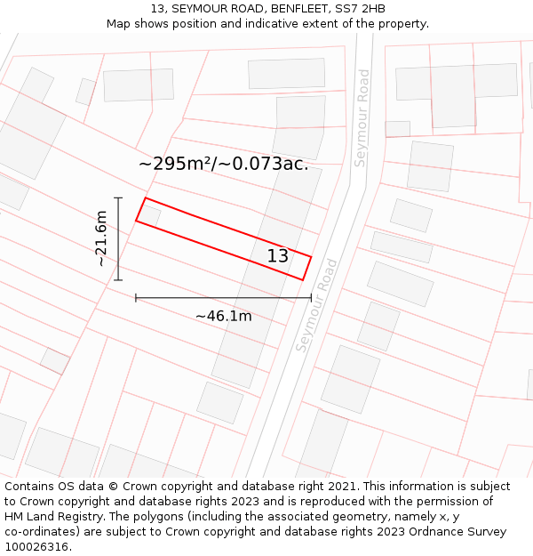 13, SEYMOUR ROAD, BENFLEET, SS7 2HB: Plot and title map