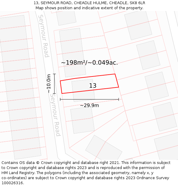 13, SEYMOUR ROAD, CHEADLE HULME, CHEADLE, SK8 6LR: Plot and title map