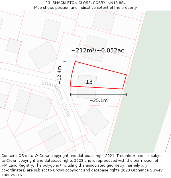 13, SHACKLETON CLOSE, CORBY, NN18 8SU: Plot and title map