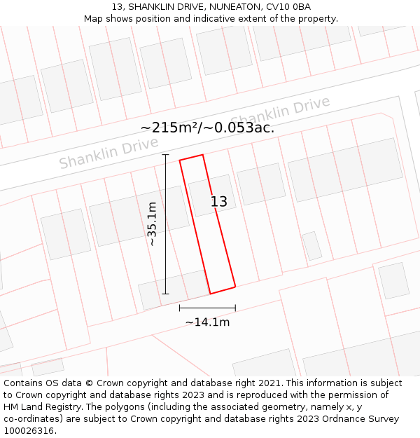 13, SHANKLIN DRIVE, NUNEATON, CV10 0BA: Plot and title map