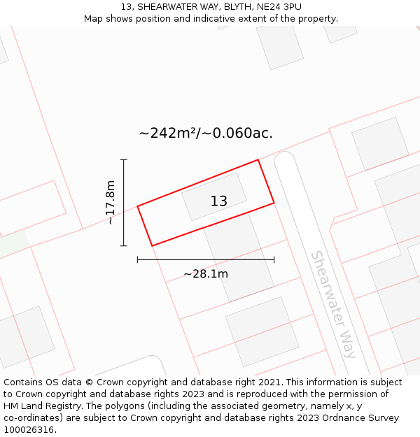 13, SHEARWATER WAY, BLYTH, NE24 3PU: Plot and title map