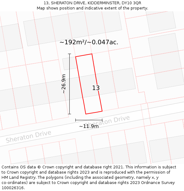 13, SHERATON DRIVE, KIDDERMINSTER, DY10 3QR: Plot and title map