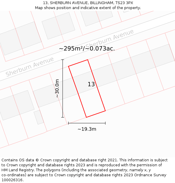 13, SHERBURN AVENUE, BILLINGHAM, TS23 3PX: Plot and title map
