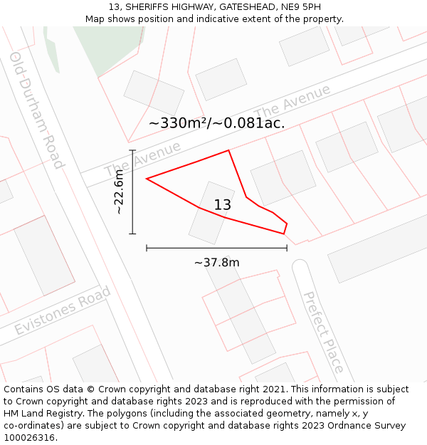 13, SHERIFFS HIGHWAY, GATESHEAD, NE9 5PH: Plot and title map