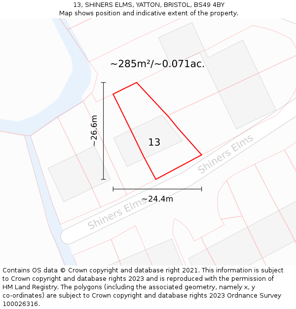 13, SHINERS ELMS, YATTON, BRISTOL, BS49 4BY: Plot and title map