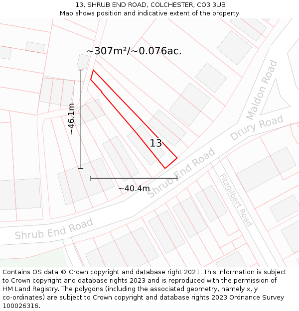 13, SHRUB END ROAD, COLCHESTER, CO3 3UB: Plot and title map