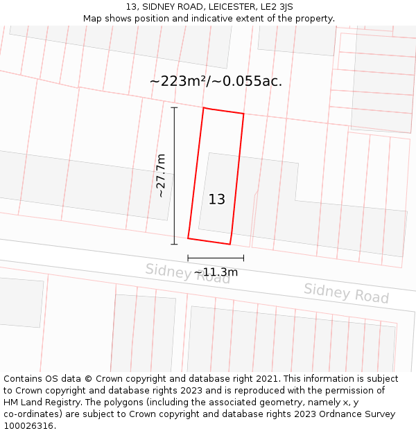 13, SIDNEY ROAD, LEICESTER, LE2 3JS: Plot and title map