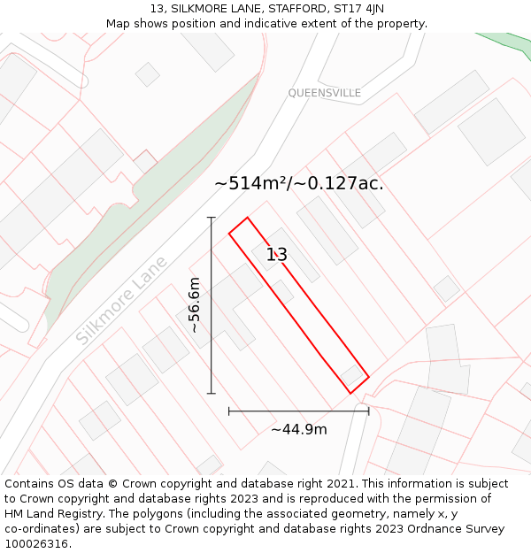 13, SILKMORE LANE, STAFFORD, ST17 4JN: Plot and title map