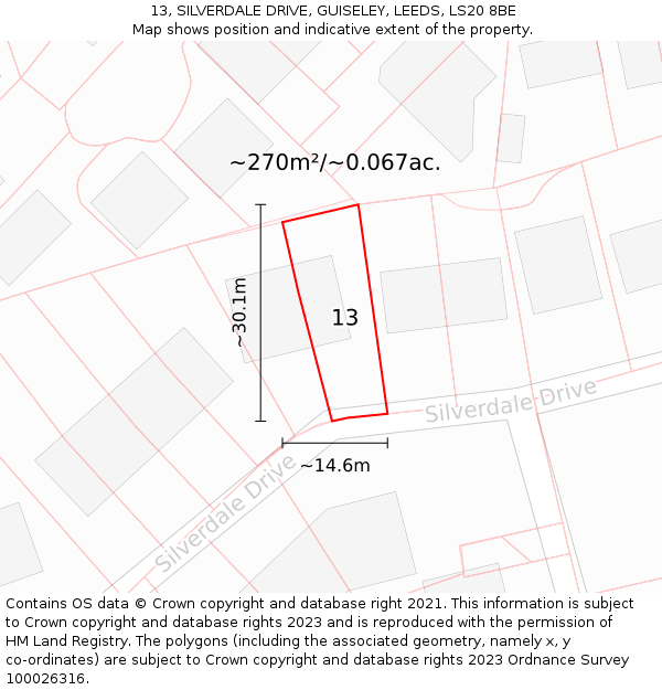 13, SILVERDALE DRIVE, GUISELEY, LEEDS, LS20 8BE: Plot and title map