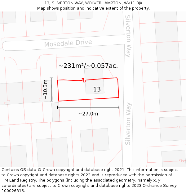 13, SILVERTON WAY, WOLVERHAMPTON, WV11 3JX: Plot and title map
