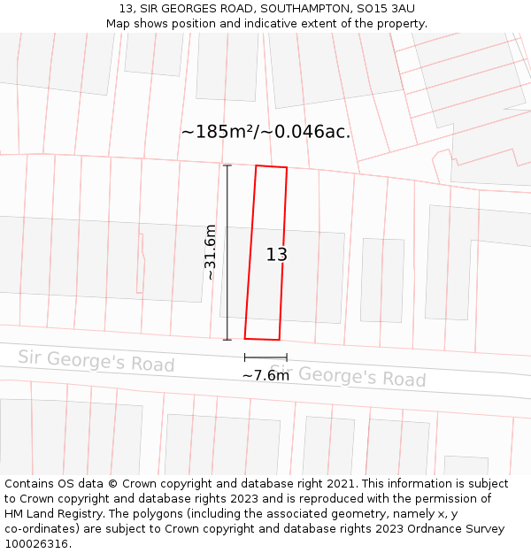 13, SIR GEORGES ROAD, SOUTHAMPTON, SO15 3AU: Plot and title map