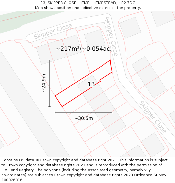 13, SKIPPER CLOSE, HEMEL HEMPSTEAD, HP2 7DG: Plot and title map