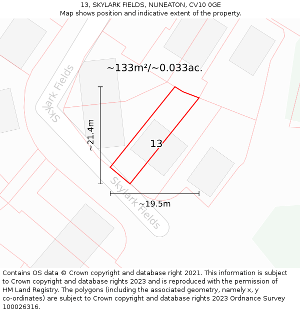 13, SKYLARK FIELDS, NUNEATON, CV10 0GE: Plot and title map