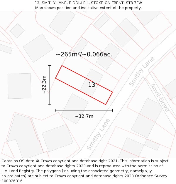 13, SMITHY LANE, BIDDULPH, STOKE-ON-TRENT, ST8 7EW: Plot and title map