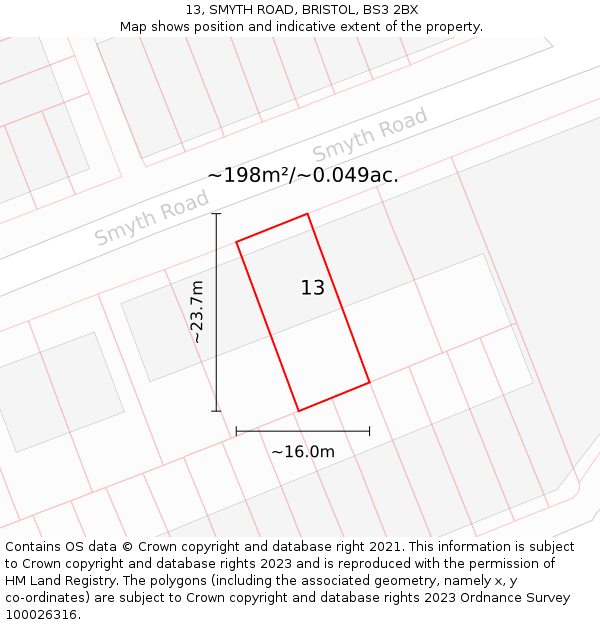 13, SMYTH ROAD, BRISTOL, BS3 2BX: Plot and title map