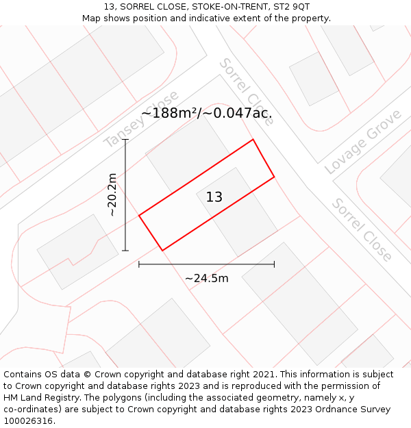 13, SORREL CLOSE, STOKE-ON-TRENT, ST2 9QT: Plot and title map