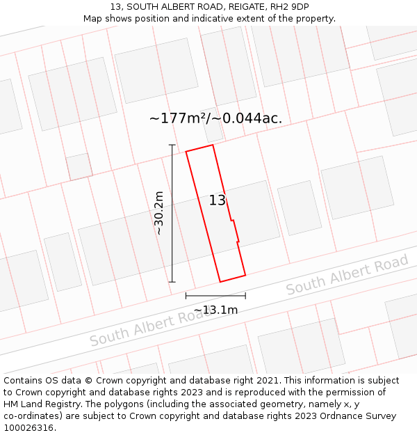 13, SOUTH ALBERT ROAD, REIGATE, RH2 9DP: Plot and title map