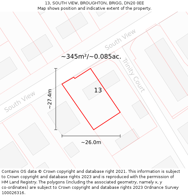 13, SOUTH VIEW, BROUGHTON, BRIGG, DN20 0EE: Plot and title map