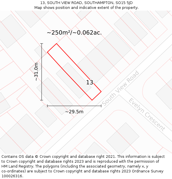 13, SOUTH VIEW ROAD, SOUTHAMPTON, SO15 5JD: Plot and title map