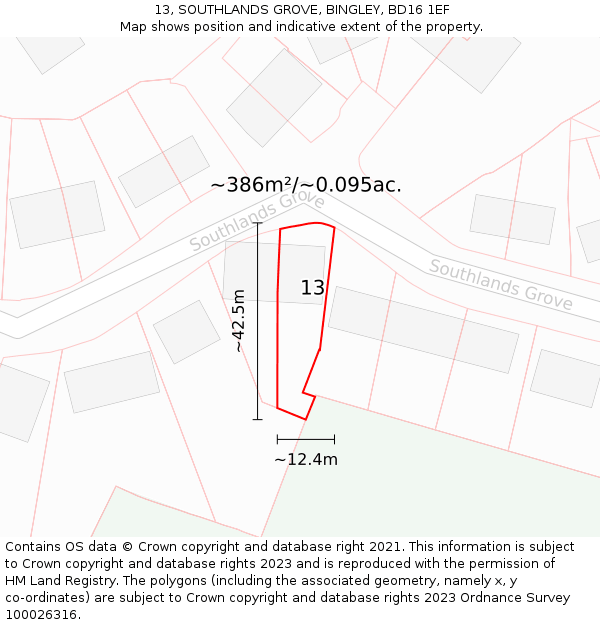 13, SOUTHLANDS GROVE, BINGLEY, BD16 1EF: Plot and title map
