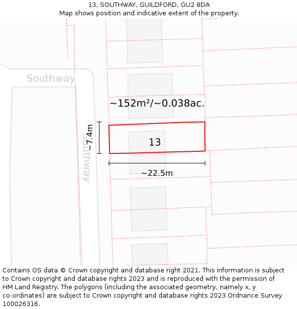 13, SOUTHWAY, GUILDFORD, GU2 8DA: Plot and title map
