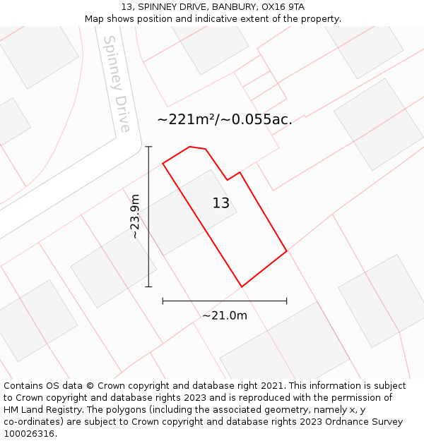 13, SPINNEY DRIVE, BANBURY, OX16 9TA: Plot and title map