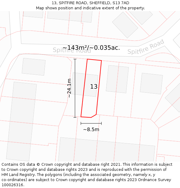 13, SPITFIRE ROAD, SHEFFIELD, S13 7AD: Plot and title map