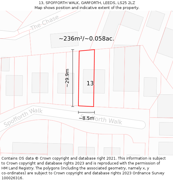 13, SPOFFORTH WALK, GARFORTH, LEEDS, LS25 2LZ: Plot and title map