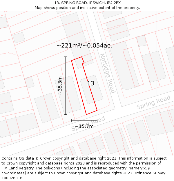 13, SPRING ROAD, IPSWICH, IP4 2RX: Plot and title map