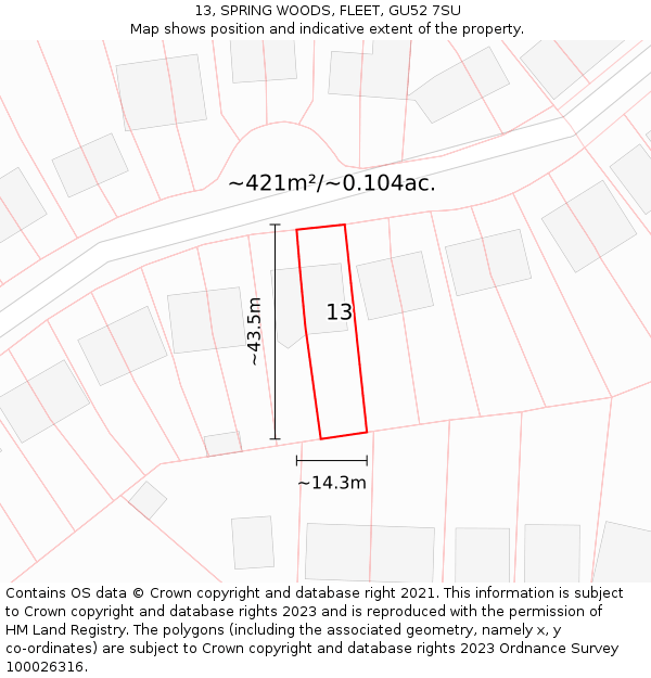 13, SPRING WOODS, FLEET, GU52 7SU: Plot and title map
