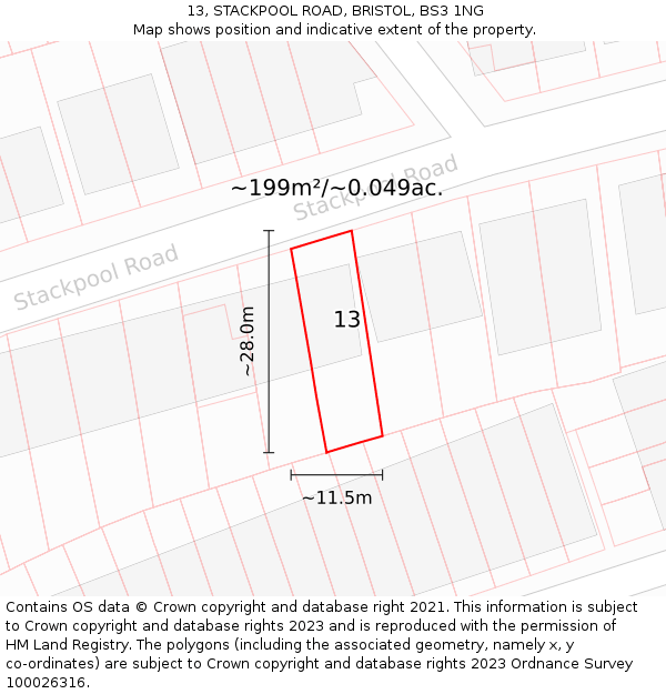 13, STACKPOOL ROAD, BRISTOL, BS3 1NG: Plot and title map