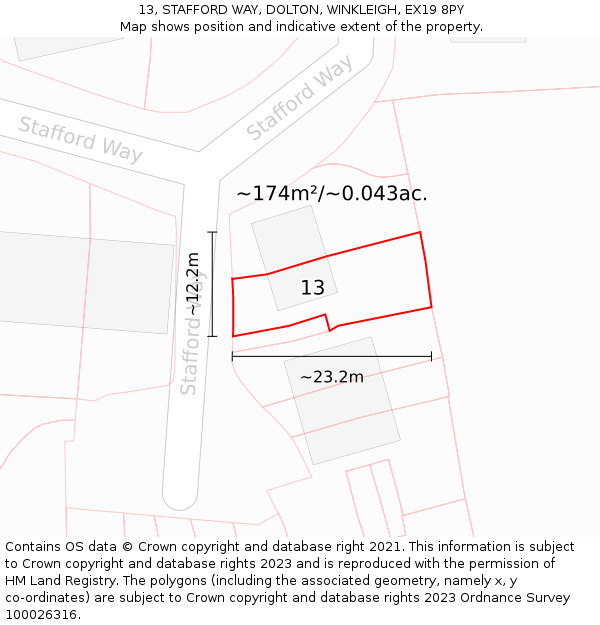 13, STAFFORD WAY, DOLTON, WINKLEIGH, EX19 8PY: Plot and title map