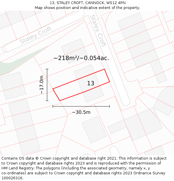 13, STALEY CROFT, CANNOCK, WS12 4PN: Plot and title map