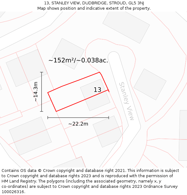13, STANLEY VIEW, DUDBRIDGE, STROUD, GL5 3NJ: Plot and title map
