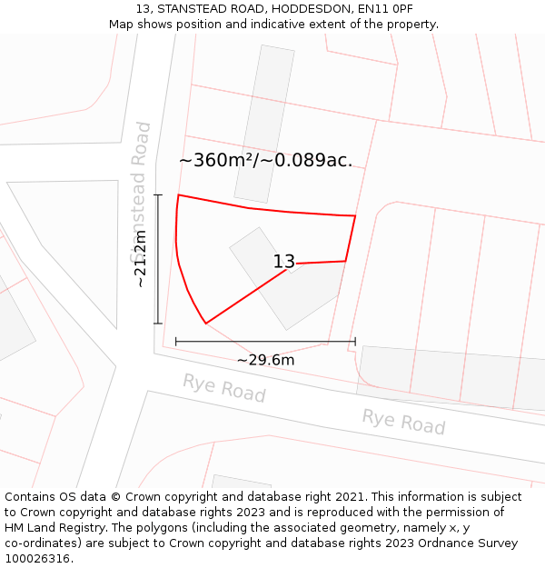13, STANSTEAD ROAD, HODDESDON, EN11 0PF: Plot and title map