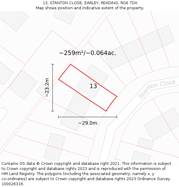 13, STANTON CLOSE, EARLEY, READING, RG6 7DX: Plot and title map