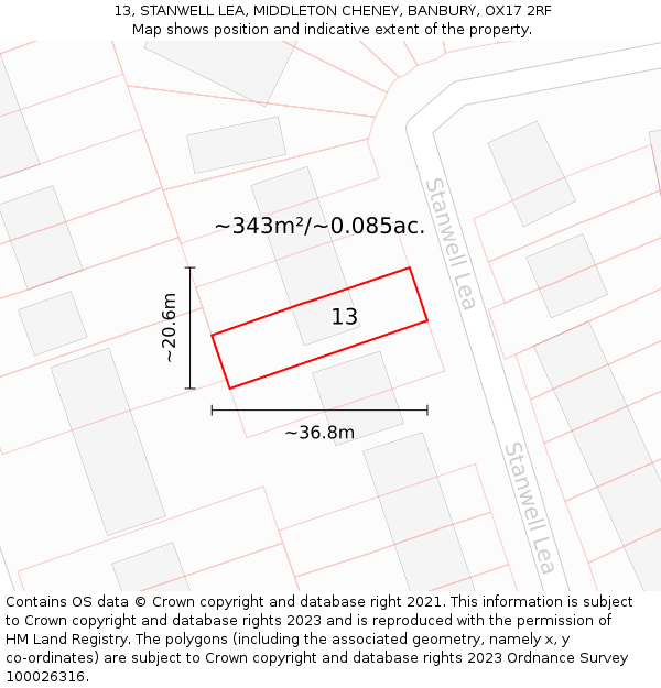 13, STANWELL LEA, MIDDLETON CHENEY, BANBURY, OX17 2RF: Plot and title map