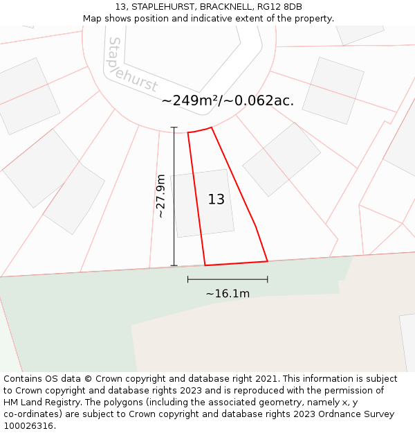13, STAPLEHURST, BRACKNELL, RG12 8DB: Plot and title map