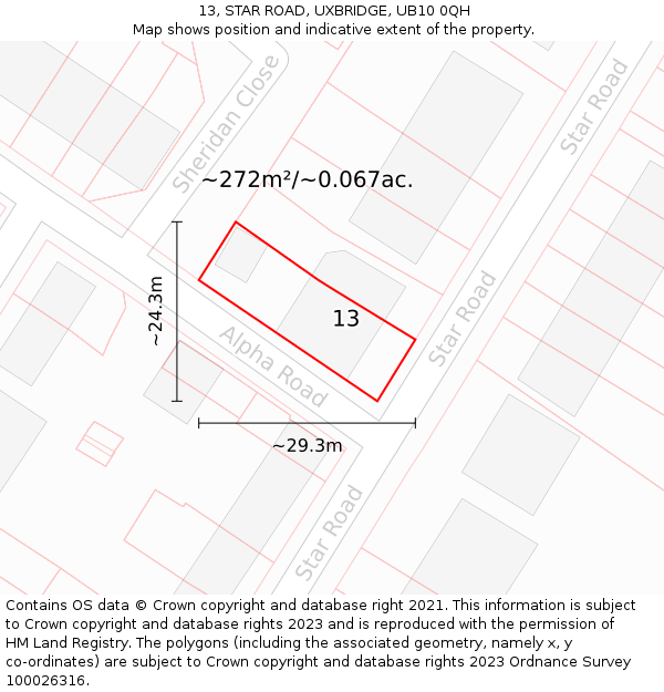 13, STAR ROAD, UXBRIDGE, UB10 0QH: Plot and title map