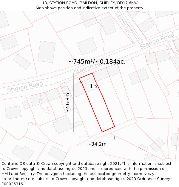 13, STATION ROAD, BAILDON, SHIPLEY, BD17 6NW: Plot and title map