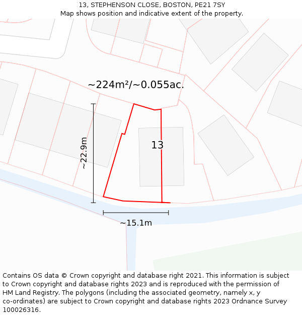 13, STEPHENSON CLOSE, BOSTON, PE21 7SY: Plot and title map