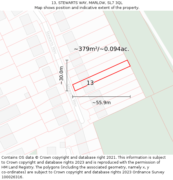 13, STEWARTS WAY, MARLOW, SL7 3QL: Plot and title map