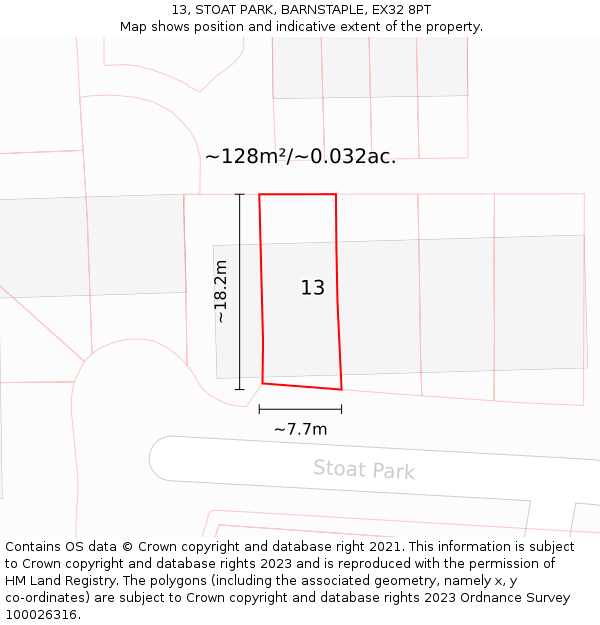 13, STOAT PARK, BARNSTAPLE, EX32 8PT: Plot and title map