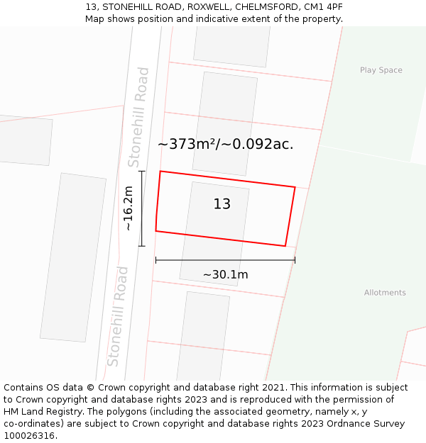 13, STONEHILL ROAD, ROXWELL, CHELMSFORD, CM1 4PF: Plot and title map