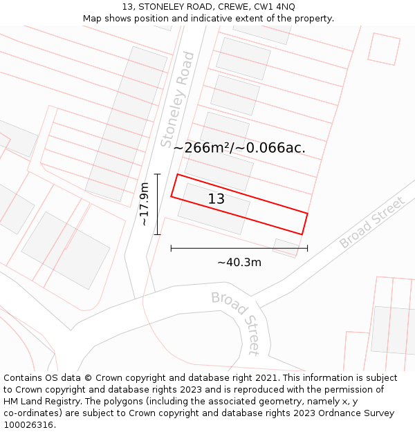 13, STONELEY ROAD, CREWE, CW1 4NQ: Plot and title map
