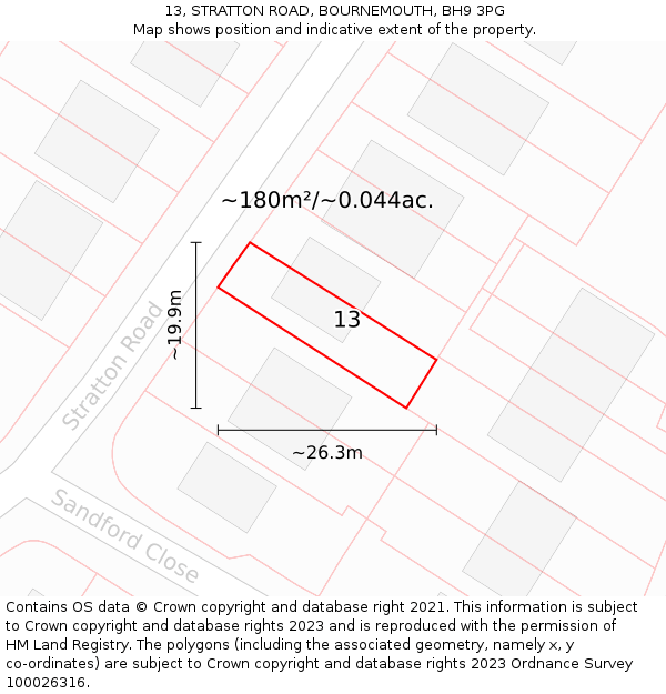 13, STRATTON ROAD, BOURNEMOUTH, BH9 3PG: Plot and title map