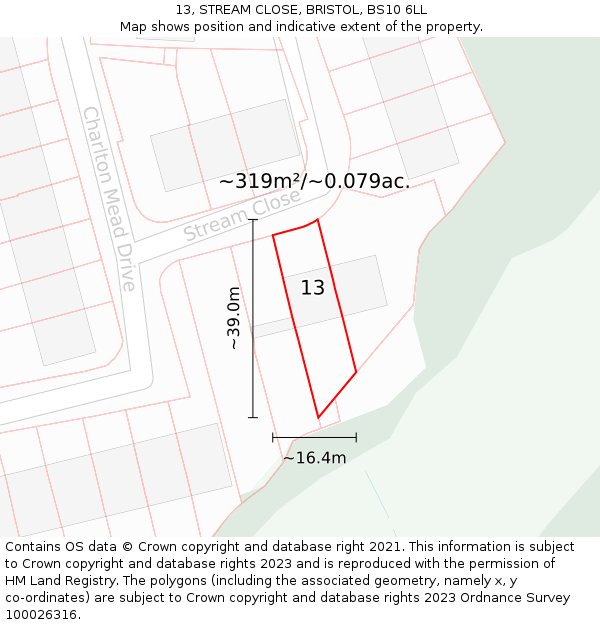 13, STREAM CLOSE, BRISTOL, BS10 6LL: Plot and title map