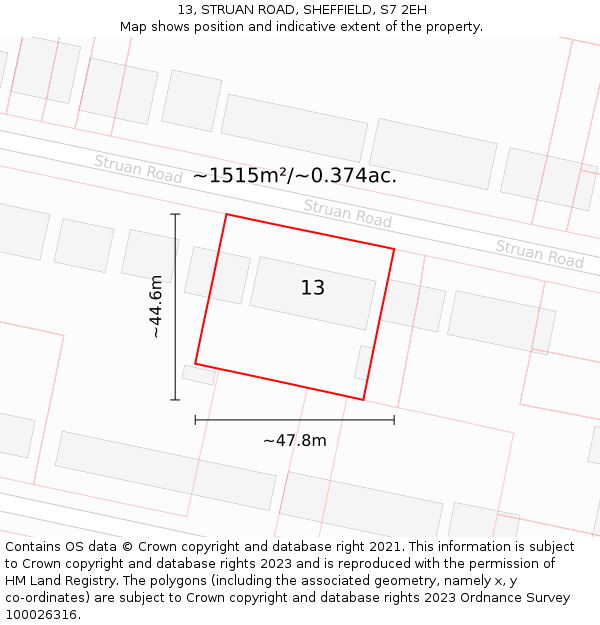 13, STRUAN ROAD, SHEFFIELD, S7 2EH: Plot and title map