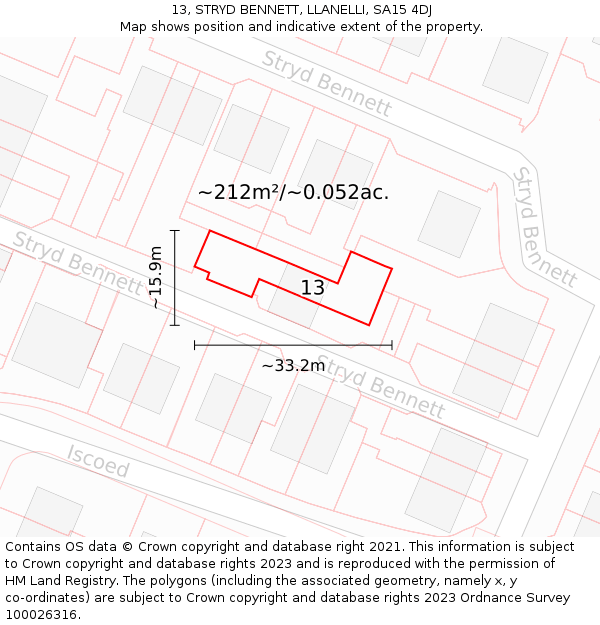 13, STRYD BENNETT, LLANELLI, SA15 4DJ: Plot and title map