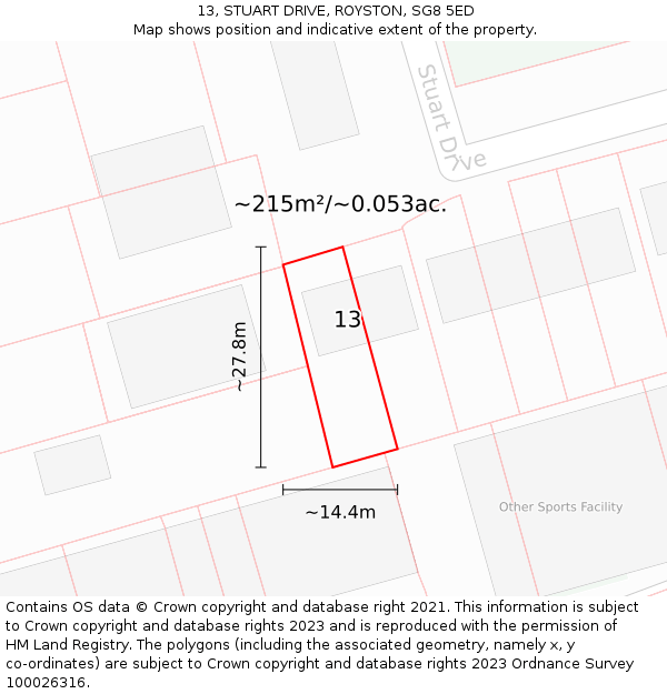 13, STUART DRIVE, ROYSTON, SG8 5ED: Plot and title map